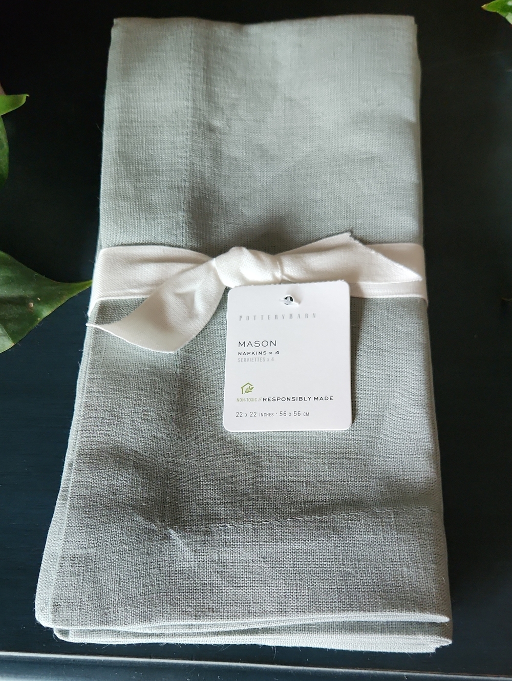 Pottery Barn Mason Linen Napkins in Sage, Brand New Set Of 4